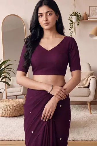 purple embellished mirror work cotton blend designer khadi saree