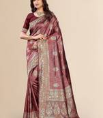 burgundy ethnic motifs zari art silk blend heavy work saree