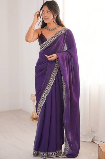 Purple woven design zari designer saree