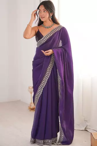 Purple woven design zari designer saree