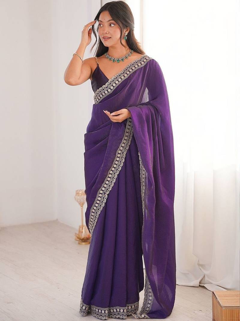 Purple woven design zari designer saree
