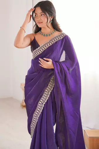 Purple woven design zari designer saree