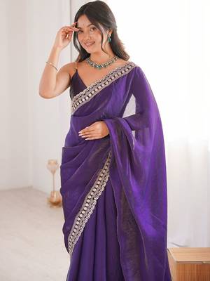 Purple woven design zari designer saree 4