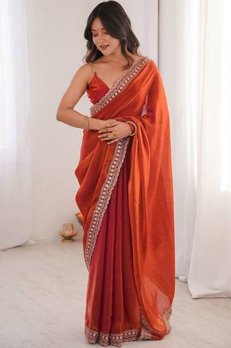 Orange woven design zari silk blend designer saree