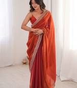Orange woven design zari silk blend designer saree