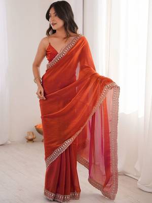 Orange woven design zari silk blend designer saree 2