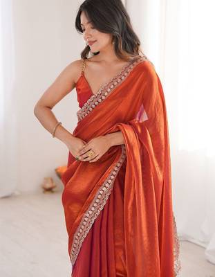 Orange woven design zari silk blend designer saree 3