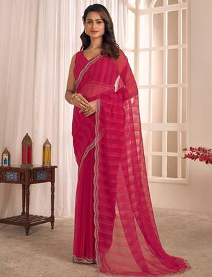 pink striped georgette designer saree 2