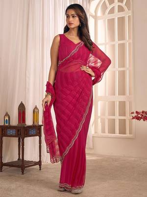 pink striped georgette designer saree 5