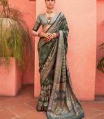 Green ethnic motifs zari silk blend banarasi saree