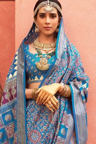 Blue ethnic motifs zari silk blend woven design  saree