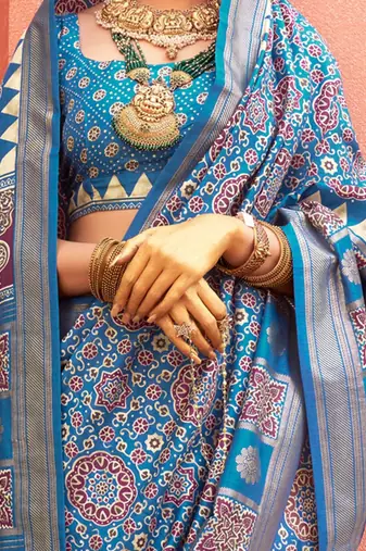 Blue ethnic motifs zari silk blend woven design  saree