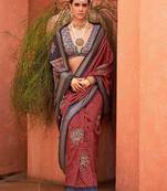 Maroon ethnic motifs zari silk blend banarasi saree