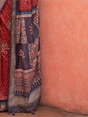 Maroon ethnic motifs zari silk blend banarasi saree 5