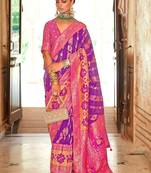Purple ethnic motifs zari silk blend banarasi saree