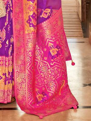 Purple ethnic motifs zari silk blend banarasi saree 5