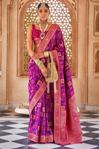 Purple woven design zari silk blend banarasi saree