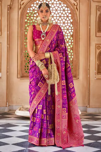 Purple woven design zari silk blend banarasi saree
