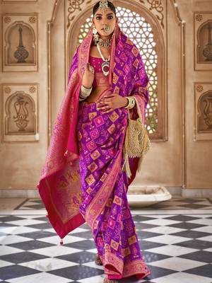 Purple woven design zari silk blend banarasi saree 2