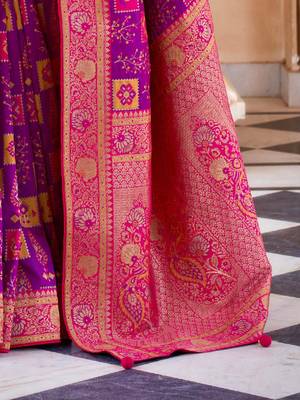 Purple woven design zari silk blend banarasi saree 5