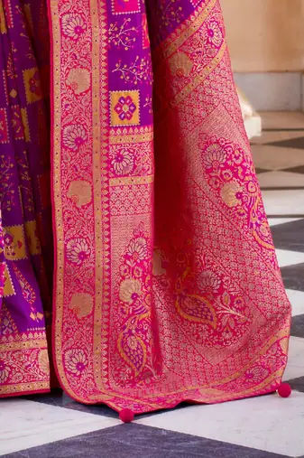 Purple woven design zari silk blend banarasi saree