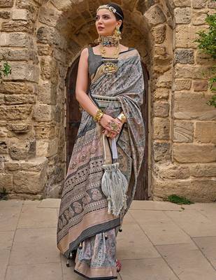 Grey woven design zari dabu saree 1
