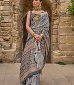 Grey woven design zari dabu saree