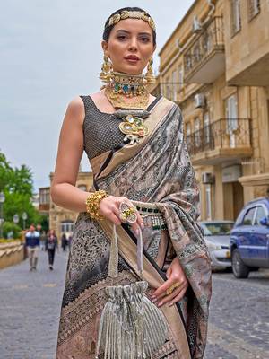 Grey woven design zari dabu saree 2