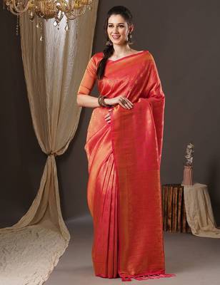 pink woven design zari georgette kanjeevaram saree 1