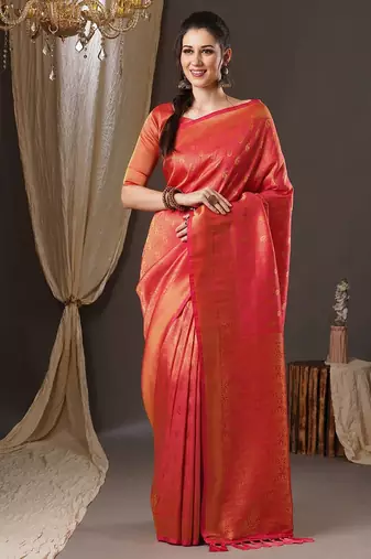 pink woven design zari georgette kanjeevaram saree