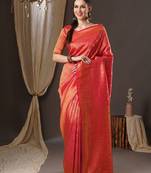pink woven design zari georgette kanjeevaram saree