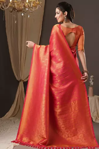 pink woven design zari georgette kanjeevaram saree