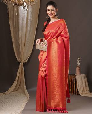 pink woven design zari georgette kanjeevaram saree 3