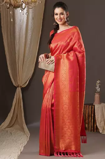 pink woven design zari georgette kanjeevaram saree