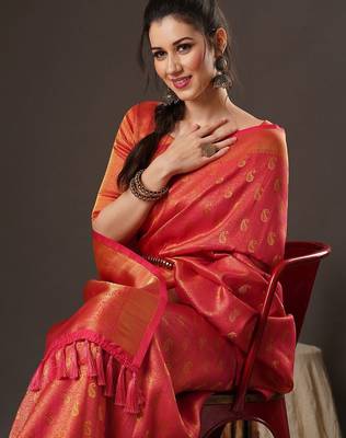 pink woven design zari georgette kanjeevaram saree 4
