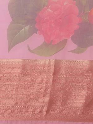 pink & red floral print organza saree 3