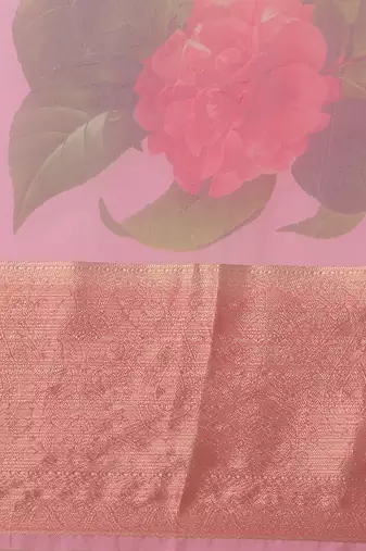 pink & red floral print organza saree