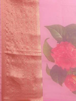 pink & red floral print organza saree 4