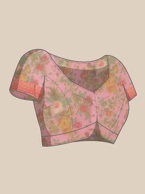 pink & red floral print organza saree 5