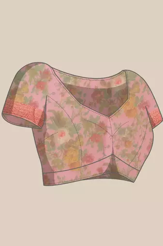 pink & red floral print organza saree