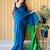 teal no border party saree