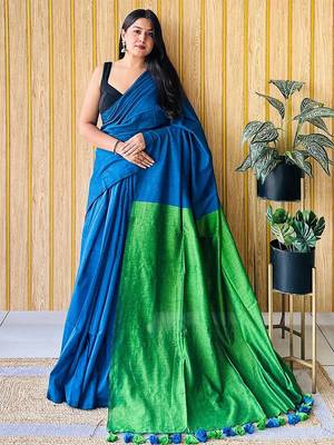 teal no border party saree 2