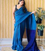 teal no border party saree