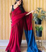maroon tassel detailed saree with no border