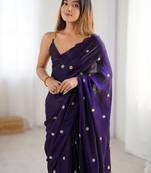 purple embellished beads and stones saree with scallop border
