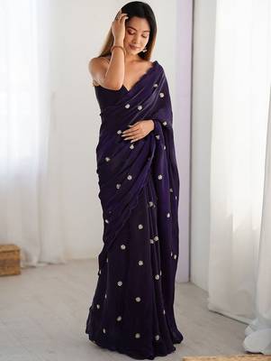 purple embellished beads and stones saree with scallop border 3