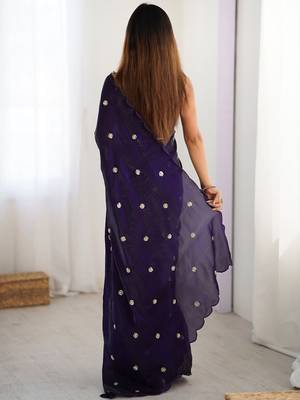 purple embellished beads and stones saree with scallop border 4