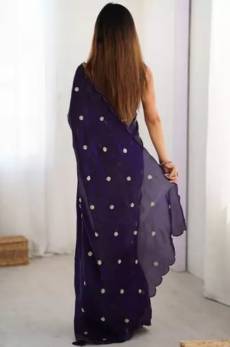 purple embellished beads and stones saree with scallop border