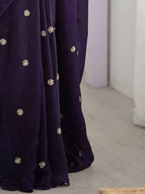 purple embellished beads and stones saree with scallop border 5