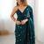 teal embellished satin saree with blouse piece
